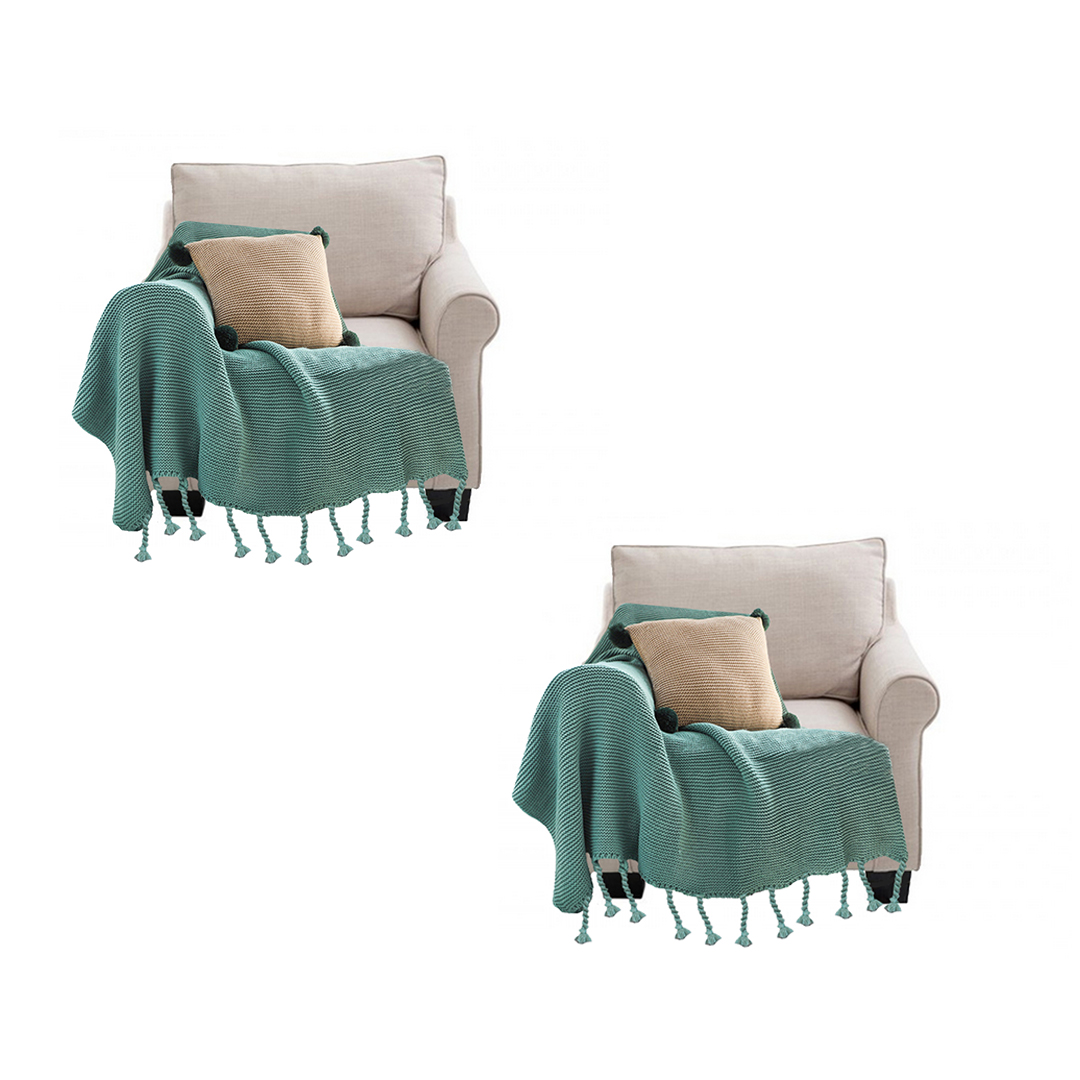 SOGA 2X Green Tassel Fringe Knitting Blanket Warm Cozy Woven Cover Couch Bed Sofa Home Decor SOGA 2X Green Tassel Fringe Knitting