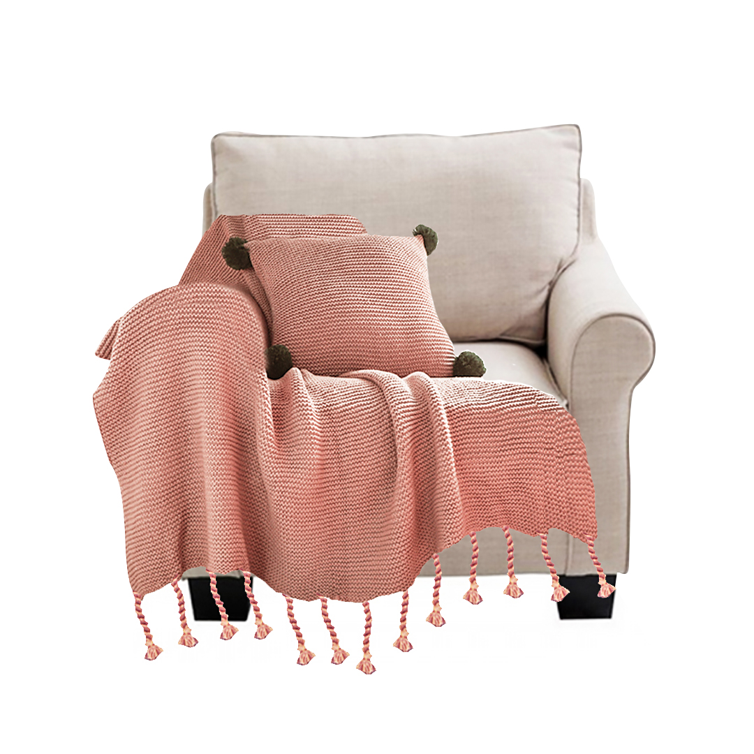 SOGA Pink Tassel Fringe Knitting Blanket Warm Cozy Woven Cover Couch Bed Sofa Home Decor SOGA Pink Tassel Fringe Knitting Blanket