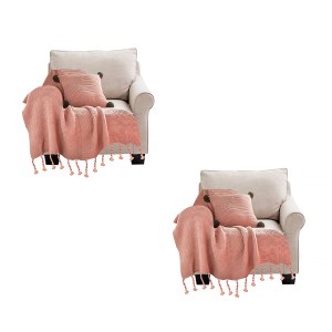 SOGA 2X Pink Tassel Fringe Knitting Blanket