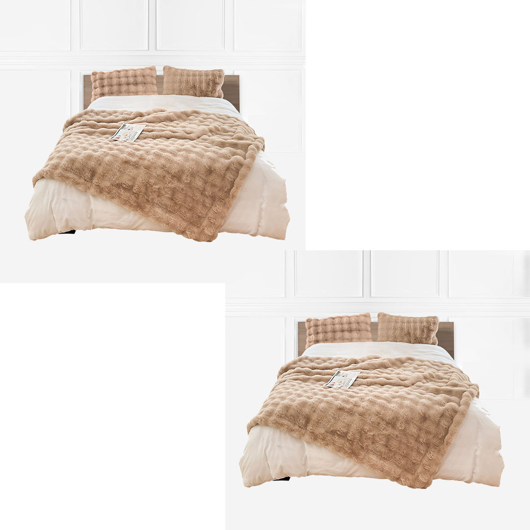 SOGA 2X 200cm Light Camel Fur Fuzzy Super Soft Fluffy Throw Blanket