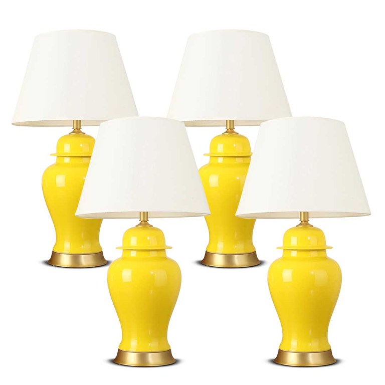 SOGA 4X Oval Ceramic Table Lamp with Gold Metal Base Desk Lamp Yellow SOGA 4X Oval Ceramic Table Lamp with Gold Metal Base Desk Lamp Yellow