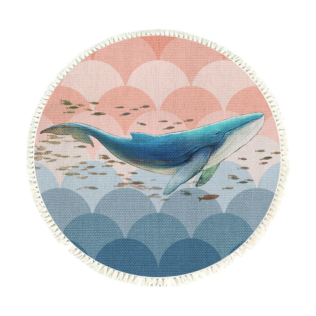 SOGA 120cm Round Tassels Shark Print Area Rugs, Home Decor SOGA 120cm Round Tassels Shark Print Area Rugs, Home Decor