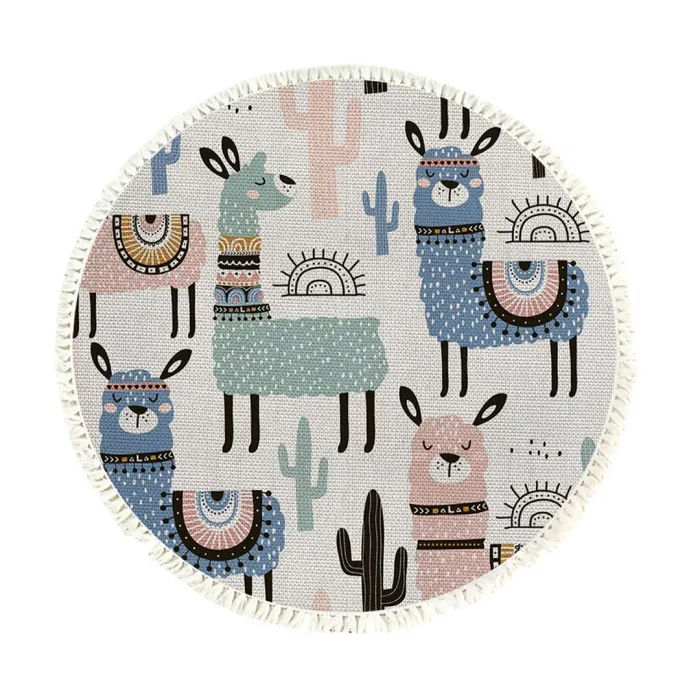 SOGA 120cm Alpaca Cactus Pattern Rug Desert Animals Non-Slip Round Area Rugs for Living Room Dining Room SOGA 120cm Non-Slip Round Area Rugs for Living Room