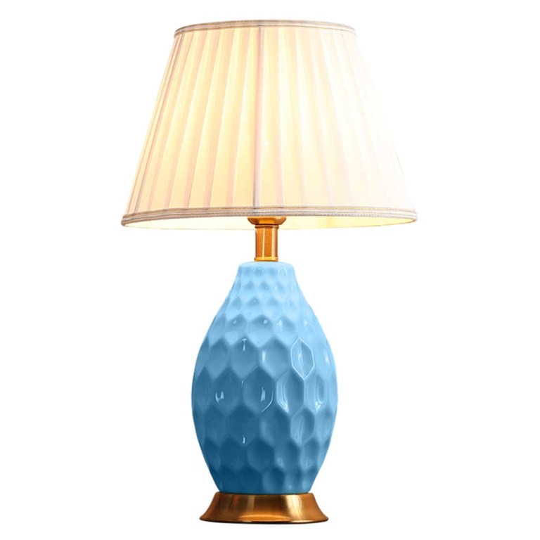 SOGA Textured Ceramic Oval Table Lamp with Gold Metal Base Blue SOGA Textured Ceramic Oval Table Lamp with Gold Metal Base Blue