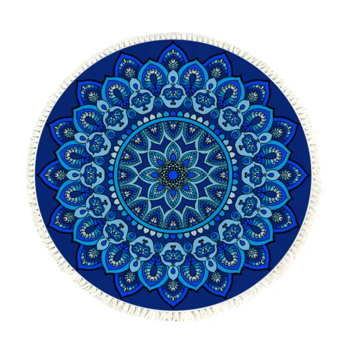 SOGA 90cm Blue Mandala Round Carpet for Living Room