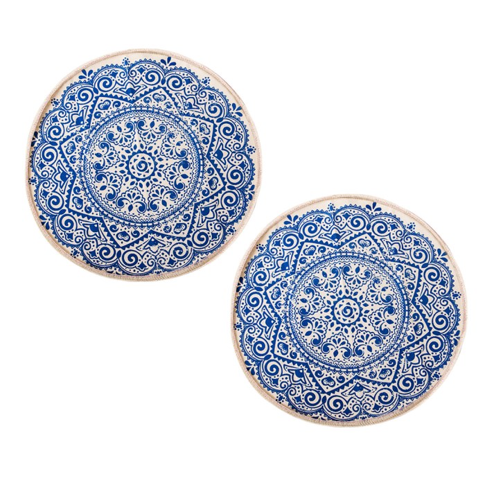 SOGA 2X Blue Carpet Soft Linen Bohemian Non-Slip Floor Retro Minimalist Round Rug Home Decor with Tassels SOGA 2X Blue Carpet