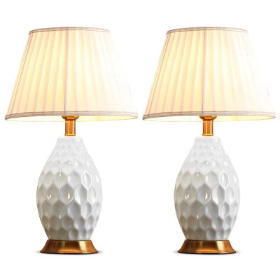 SOGA 2X Textured Ceramic Oval Table Lamp with Gold Metal Base White SOGA 2X Textured Ceramic Oval Table Lamp with Gold Metal Base White