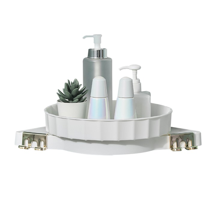 SOGA White 360 Degree Wall-Mounted Rotating Bathroom Organiser Corner Vanity Rack Toilet Adhesive Storage Shelf SOGA 2X White 360 Degree Wall Mounted Bathroom Organiser