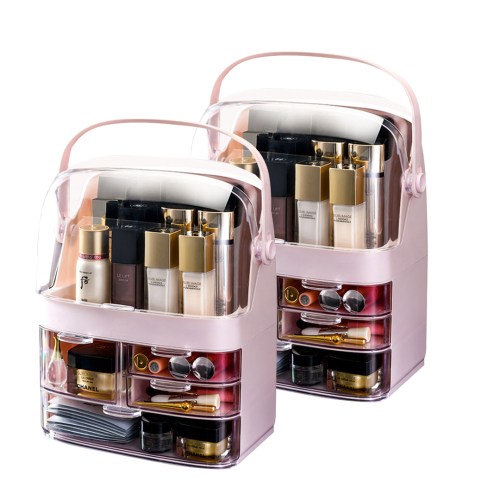 SOGA 2X 3 Tier Pink Countertop Makeup Cosmetic Storage Organiser