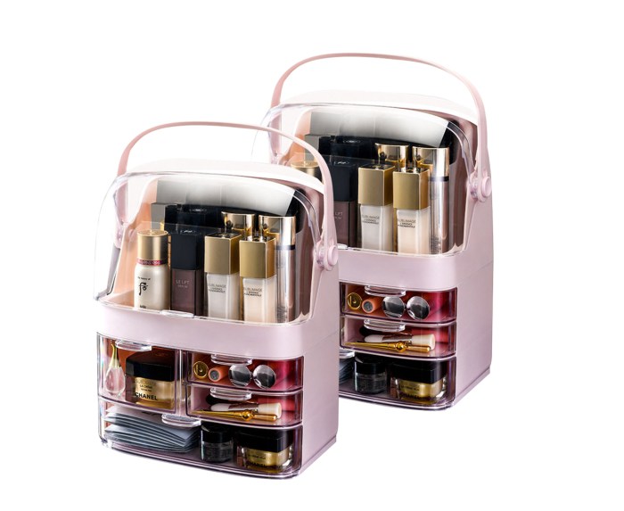 SOGA 2X 3 Tier Pink Countertop Makeup Cosmetic Storage Organiser