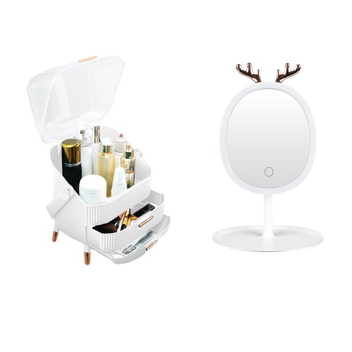 SOGA White Cosmetic Jewelry Organiser with Mirror Vanity Set