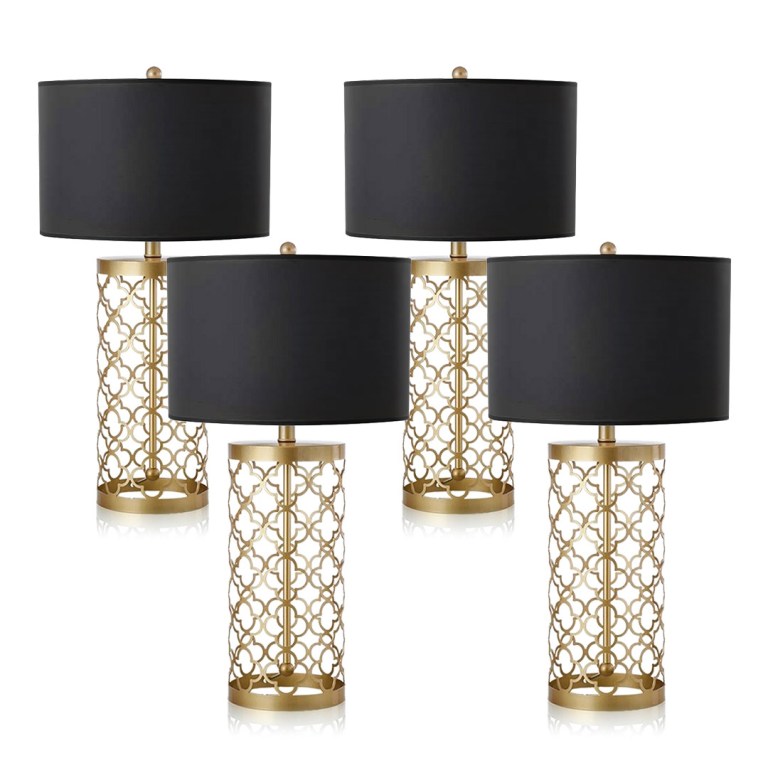 SOGA 4X Golden Hollowed Out Base Table Lamp with Dark Shade SOGA 4X Golden Hollowed Out Base Table Lamp with Dark Shade