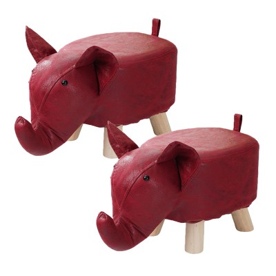SOGA 2X Red Children Bench Elephant Character Round Ottoman Stool Soft Small Comfy Seat Home Decor SOGA 2X Red Children Bench Elephant Character Round Ottoman Stool Soft Small Comfy Seat Home Decor