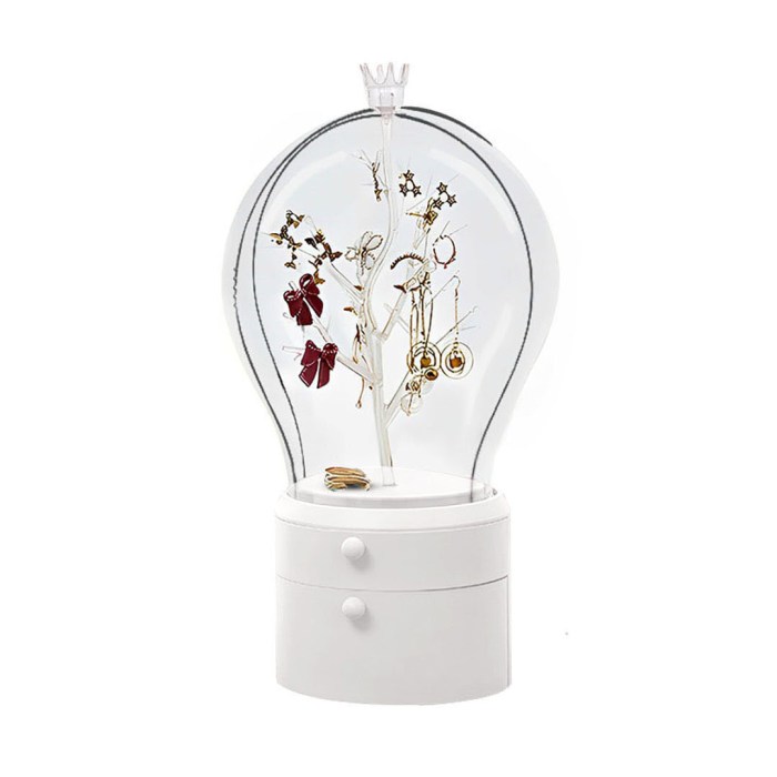 SOGA White 360 Degree Rotating LED Light 2 Layered Jewelry Storage Box Waterproof Dustproof Accessories Organiser SOGA White 360 Degree Rotating LED Light