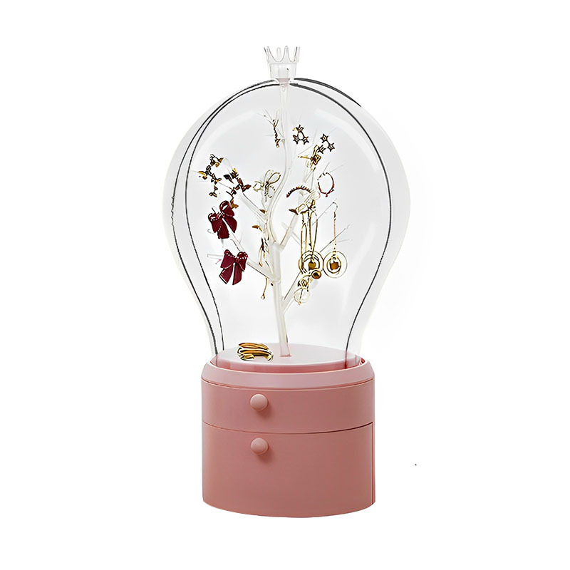 SOGA Pink 360 Degree Rotating LED Light 2 Layered Jewelry Storage Box Waterproof Dustproof Accessories Organiser SOGA Pink 360 Degree Rotating LED Light