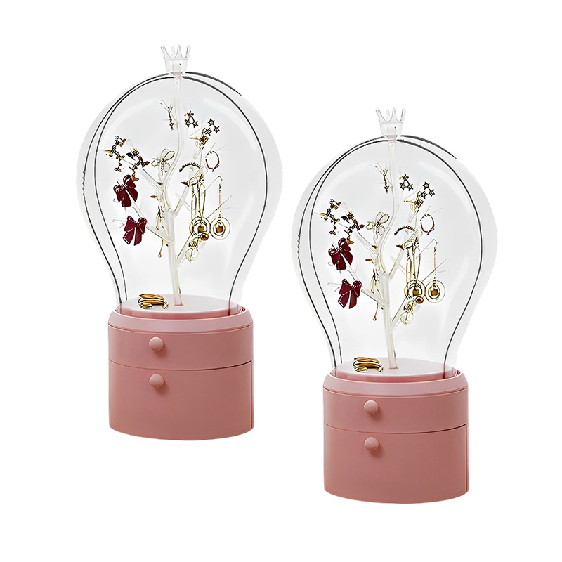 SOGA 2X Pink 360 Degree Rotating LED Light 2 Layered Jewelry Storage Box Waterproof Dustproof Accessories Organiser SOGA 2X Pink 360 Degree Rotating LED Light