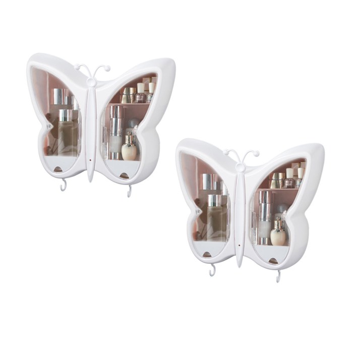 SOGA 2X White Butterfly Shape Wall-Mounted Makeup Organiser Dustproof Waterproof Bathroom Storage Box Home Decor SOGA 2X White Butterfly Shape Wall-Mounted Makeup Organiser