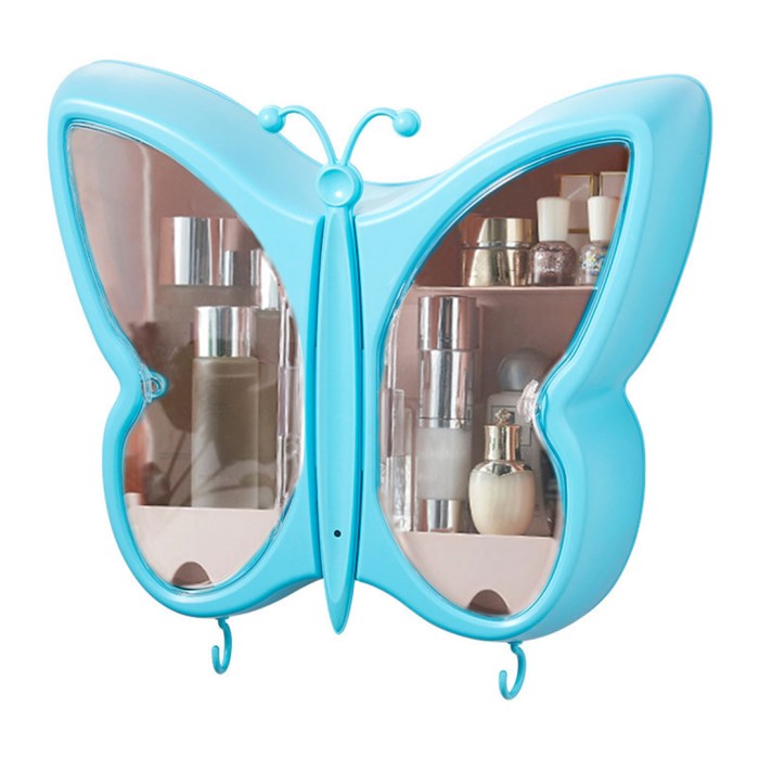 SOGA Blue Butterfly Shape Wall-Mounted Makeup Organiser Dustproof Waterproof Bathroom Storage Box Home Decor SOGA Blue Butterfly Shape Wall-Mounted Makeup Organiser