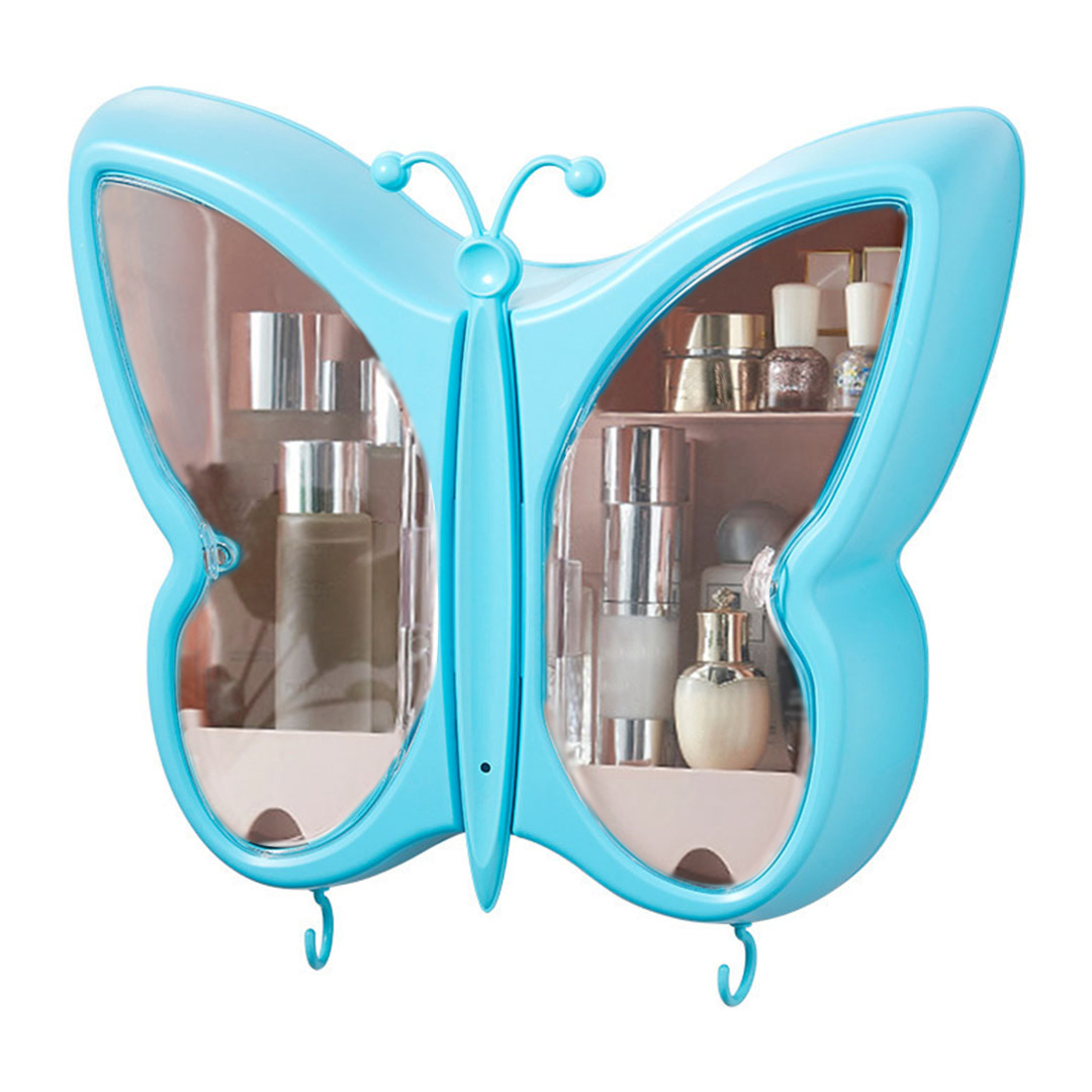 SOGA Blue Butterfly Shape Wall-Mounted Makeup Organiser Dustproof Waterproof Bathroom Storage Box Home Decor SOGA Blue Butterfly Shape Wall-Mounted Makeup Organiser