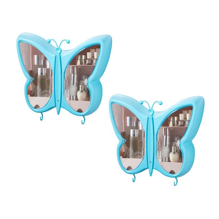 SOGA 2X Blue Butterfly Shape Wall-Mounted Makeup Organiser Dustproof Waterproof Bathroom Storage Box Home Decor SOGA Blue Butterfly Shape Wall Mounted Makeup Organiser