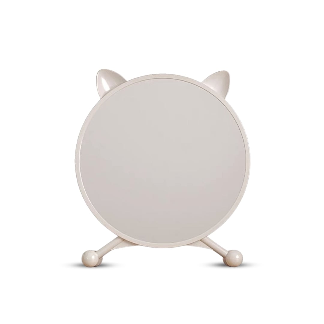 SOGA 30cm White Smart Makeup Bedroom Table Mirror Cat Ear Style No LED Light SOGA 2X 26cm White Oval Smart LED Mirror