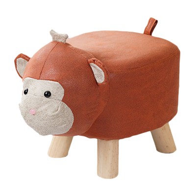 SOGA Orange Children Bench Monkey Character Round Ottoman Stool Soft Small Comfy Seat Home Decor SOGA Orange Children Bench Monkey Character Round Ottoman Stool Soft Small Comfy Seat Home Decor