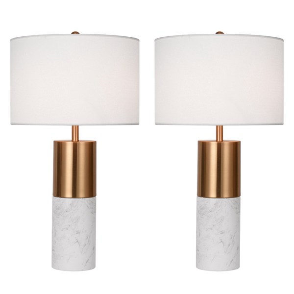 SOGA 2X 60cm White Marble Bedside Modern Desk Table Lamp Living Room Shade with Cylinder Base SOGA 2X 60cm White Marble Bedside Modern Desk Table Lamp