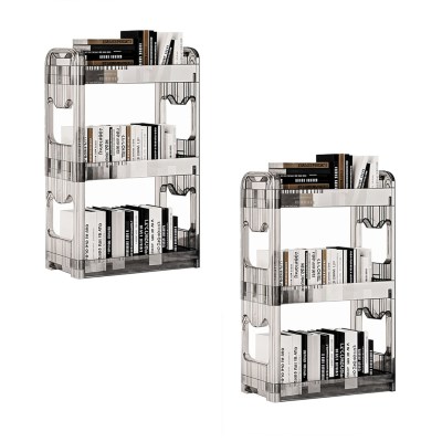 SOGA 2X 38x24cm Clear 3 Tier Bookshelf & Cosmetic Storage Organizer Trolley Rack SOGA 2X 38x24cm 3 Tier Bookshelf