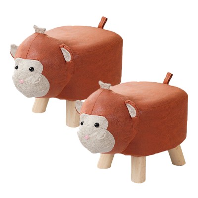 SOGA 2X Orange Children Bench Monkey Character Round Ottoman Stool Soft Small Comfy Seat Home Decor SOGA 2X Orange Children Bench Monkey Character Round Ottoman Stool Soft Small Comfy Seat Home Decor