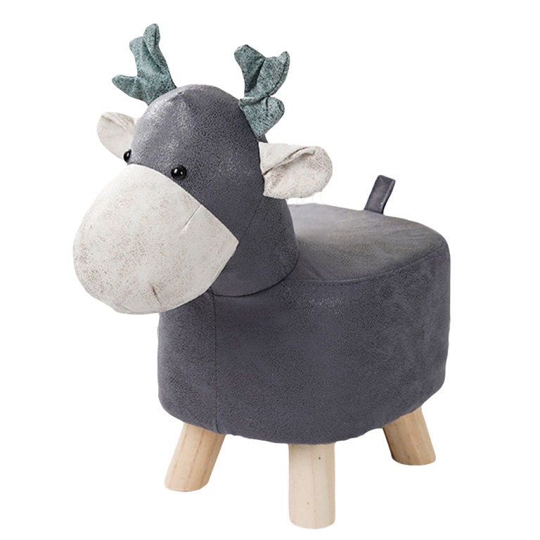 SOGA Grey Children Bench Deer Character Round Ottoman Stool Soft Small Comfy Seat Home Decor SOGA Grey Children Bench Deer Character Round Ottoman Stool Soft Small Comfy Seat Home Decor