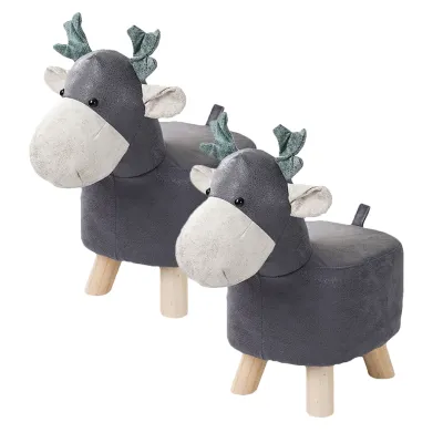 SOGA 2X Grey Children Bench Deer Character Round Ottoman Stool Soft Small Comfy Seat Home Decor SOGA 2X Grey Children Bench Deer Character Round Ottoman Stool Soft Small Comfy Seat Home Decor