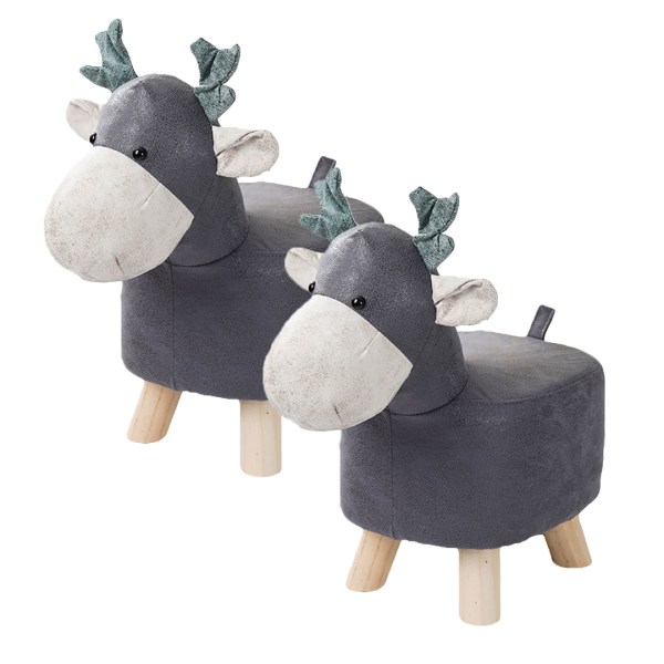 SOGA 2X Grey Children Bench Deer Character Round Ottoman Stool Soft Small Comfy Seat Home Decor SOGA 2X Grey Children Bench Deer Character Round Ottoman Stool Soft Small Comfy Seat Home Decor