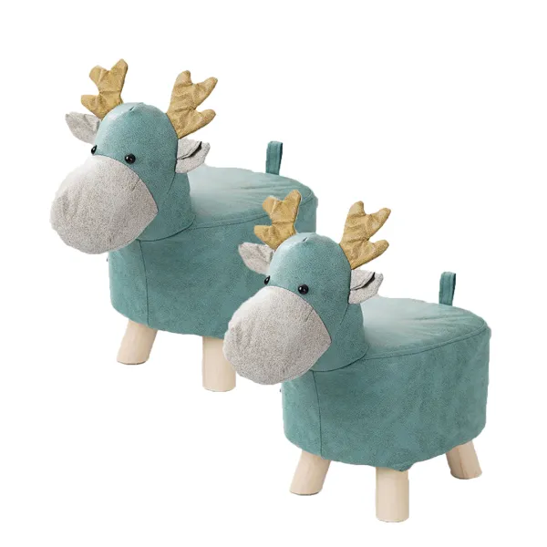 SOGA 2X Green Children Bench Deer Character Round Ottoman Stool Soft Small Comfy Seat Home Decor SOGA 2X Green Children Bench Deer Character Round Ottoman Stool Soft Small Comfy Seat Home Decor