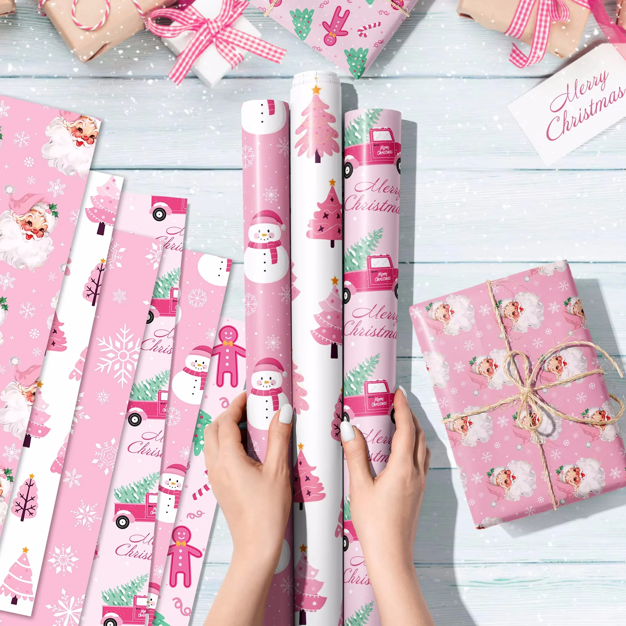 12pcs Santa Claus Snowman Christmas Wrapping Paper