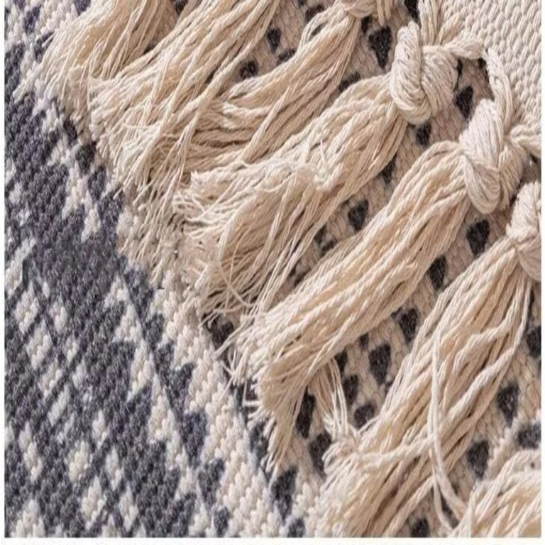 boho woven cotton rug with tassel, (90cm x 60cm)' Boho Woven Cotton Rug with Tassel, (90cm X 60cm)' 4