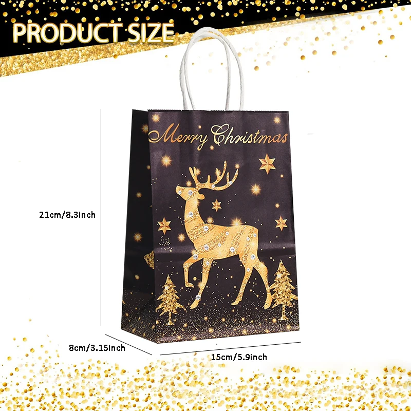 12/24pcs Gold Black Elk Snowflake Merry Christmas Gift Bags in Gold & Black 2