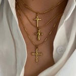 Peri's 3 Design Gold Plated Cross Pendant Necklace 3