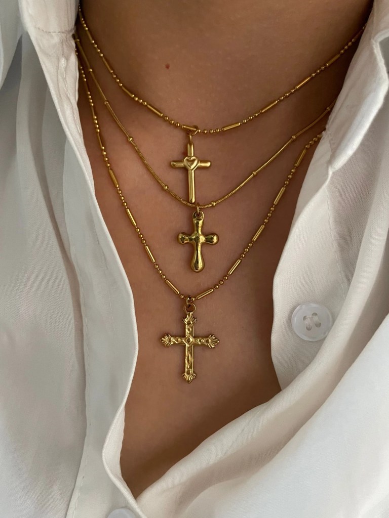 Peri's 3 Design Gold Plated Cross Pendant Necklace 3