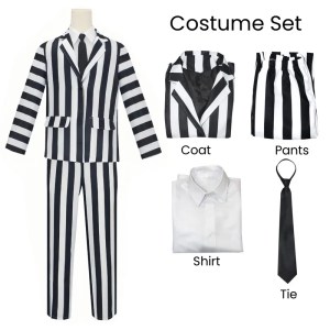 beetle juice black and white striped halloween costume + wig Beetle Juice Black and White Striped Halloween Costume + Wig 4