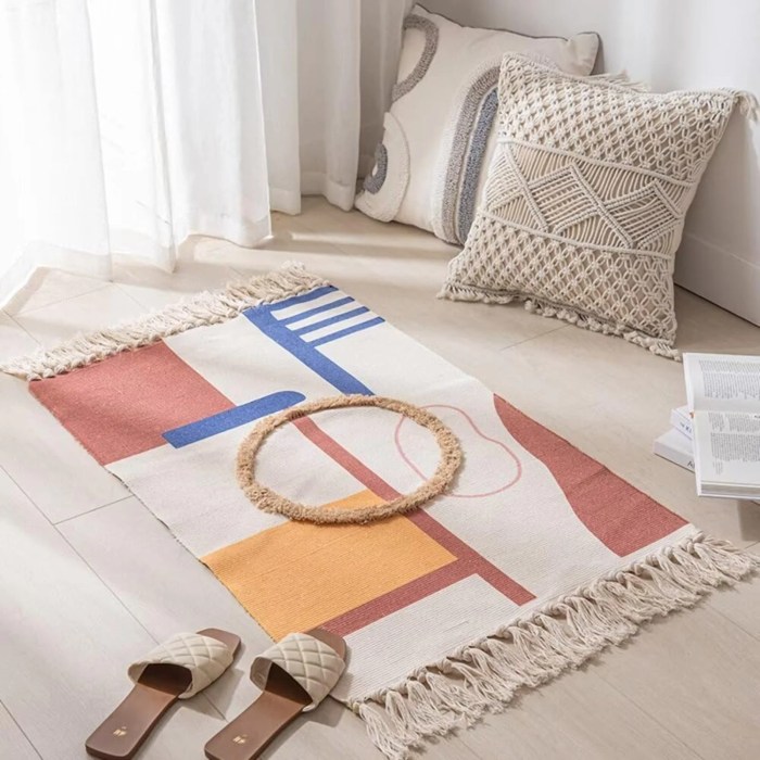 Boho Woven Cotton Rug with Tassel, (90cm X 60cm)'