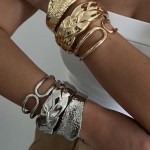 DIAZI Punk Exaggerated Geometric Metal Cuff Bangles 2