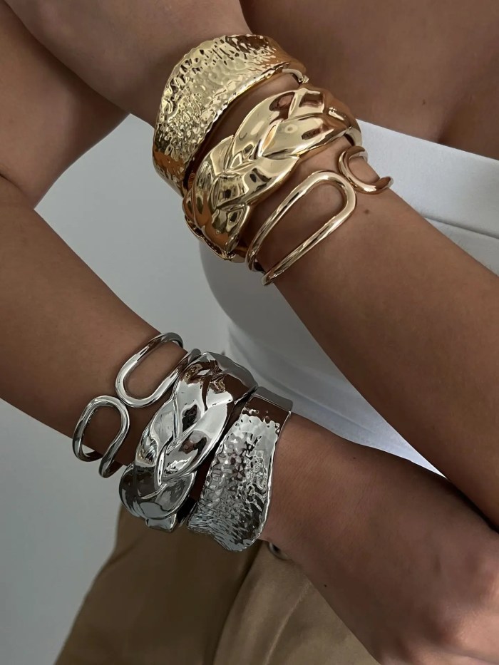 DIAZI Punk Exaggerated Geometric Metal Cuff Bangles 2