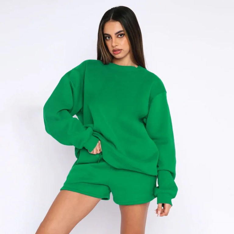 Women's long sleeved sportswear jogging Shorts = Oversized Sweatshirt 6