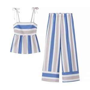 Women's Summer Striped Strap Straight Pants + Tank Set 2