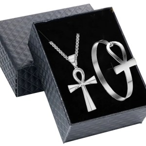 Stainless Steel Egyptian Life Pendant Necklace Bracelet Gift Set 2
