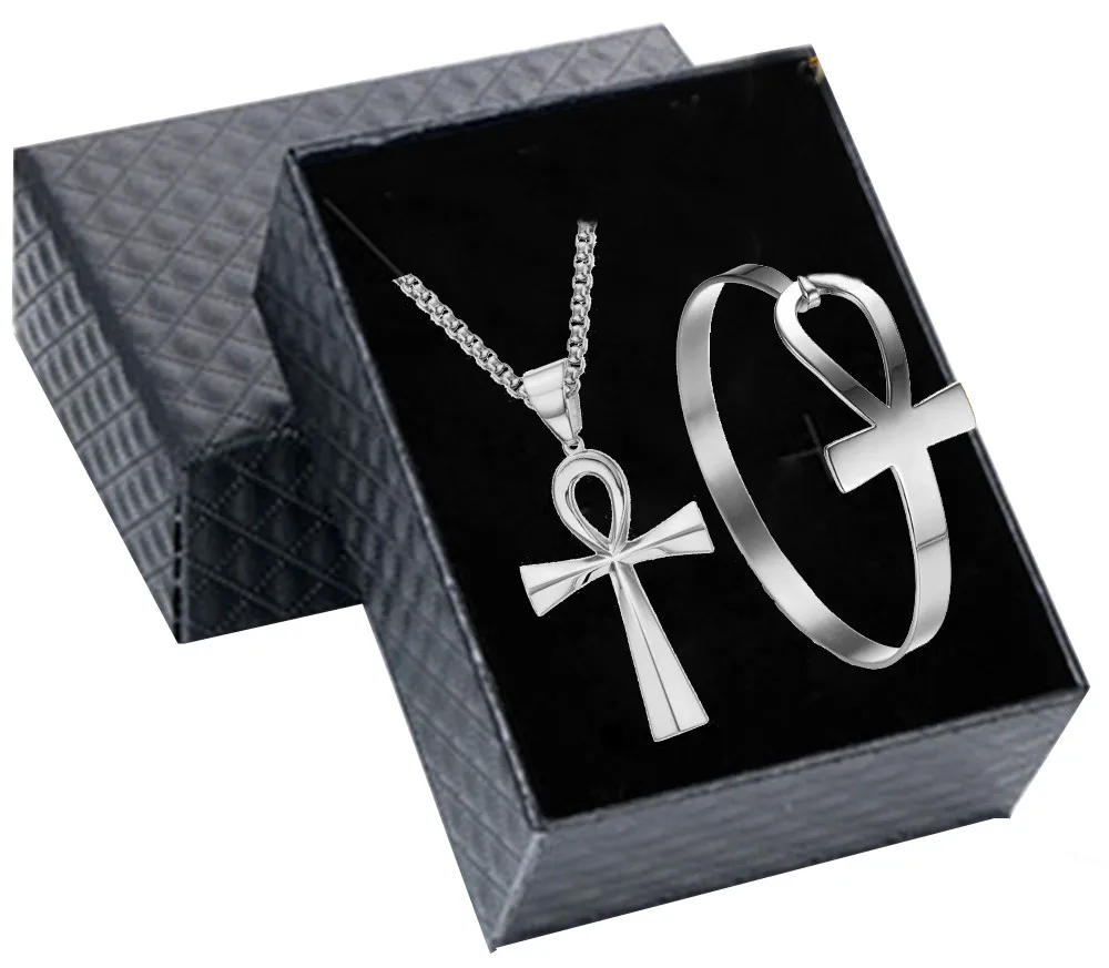 Stainless Steel Egyptian Life Pendant Necklace Bracelet Gift Set Stainless Steel Egyptian Life Pendant Necklace Bracelet Gift Set