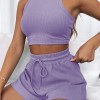 women's summer sleeveless waffle vest + casual tethered shorts set Women's Summer Sleeveless Waffle Vest + Casual Tethered Shorts Set 6