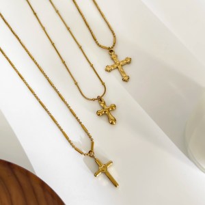 Peri's 3 Design Gold Plated Cross Pendant Necklace