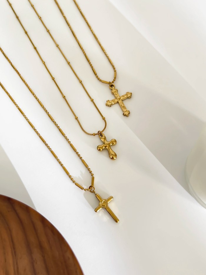 peri's 3 design gold plated cross pendant necklace Peri's 3 Design Gold Plated Cross Pendant Necklace