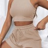women's summer sleeveless waffle vest + casual tethered shorts set Women's Summer Sleeveless Waffle Vest + Casual Tethered Shorts Set 1